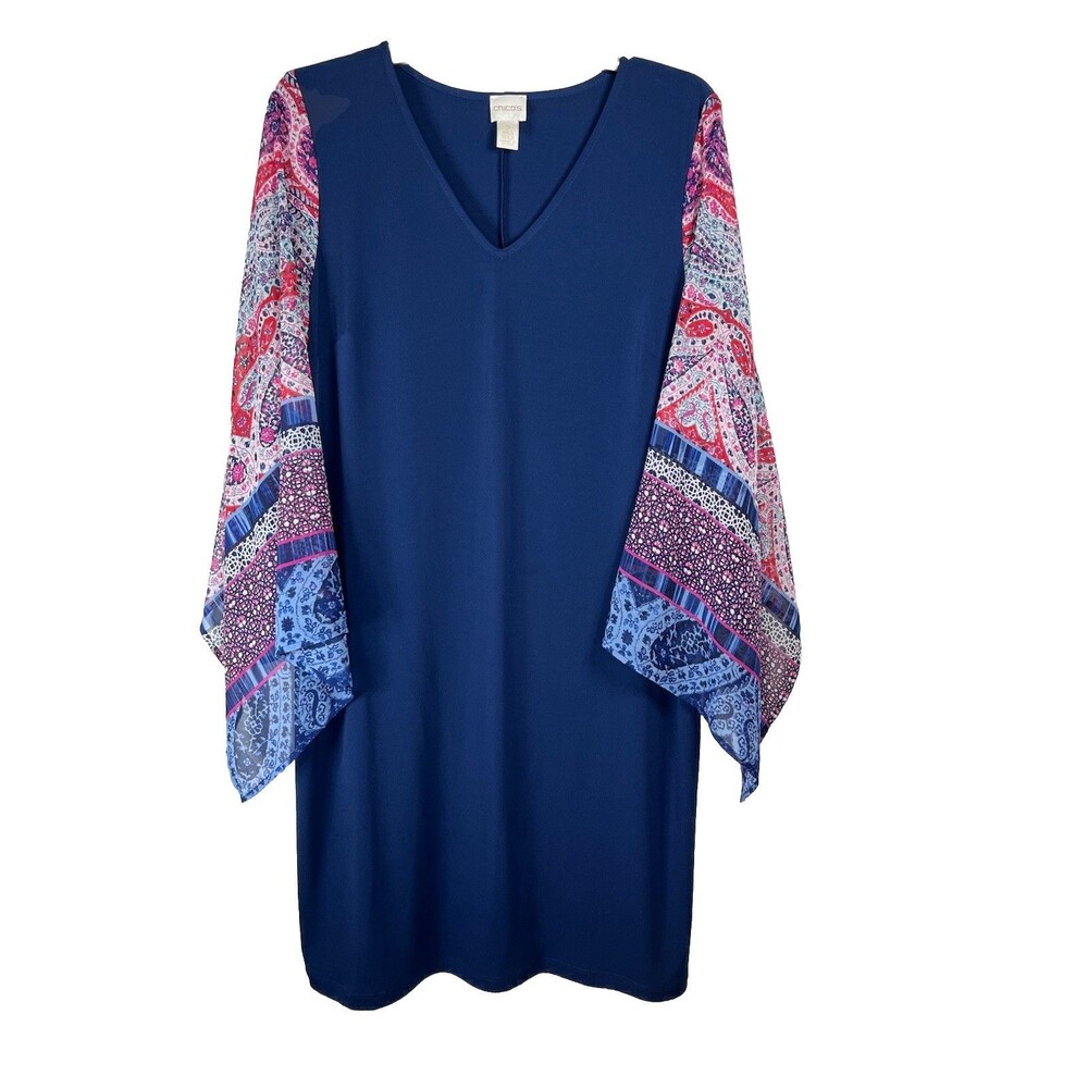 Chicos 2 L Scarf Sleeves Boho Dress 3/4 sleeve Dress